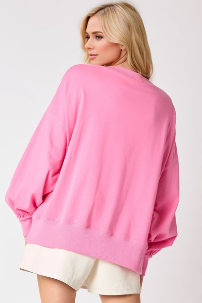 Explore More Collection - Pearl Bow Round Neck Dropped Shoulder Sweatshirt