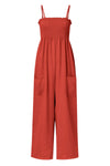 Explore More Collection - Smocked Spaghetti Strap Wide Leg Jumpsuit