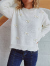 Explore More Collection - Bow Trim Round Neck Long Sleeve Sweater