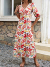 Explore More Collection - Printed V-Neck Half Sleeve Midi Dress