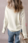 Explore More Collection - Crochet Flower V-Neck Long Sleeve Sweater