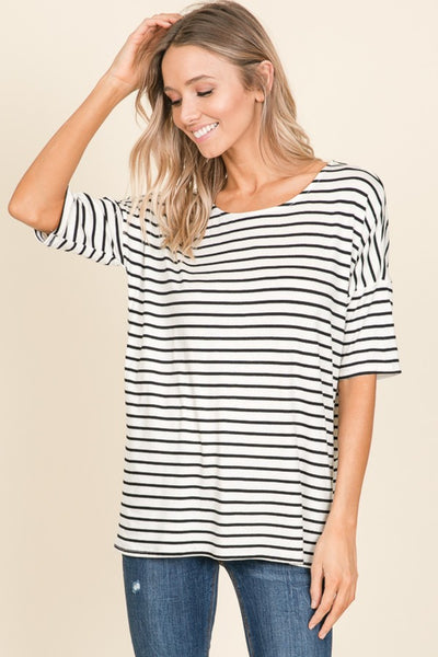 Explore More Collection - BOMBOM Striped Round Neck T-Shirt