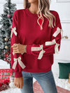 Explore More Collection - Perfee Bow Round Neck Long Sleeve Sweatshirt