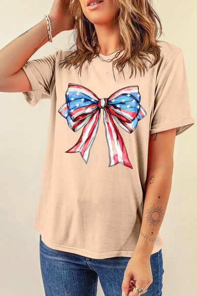 Explore More Collection - Bow Graphic Round Neck Short Sleeve T-Shirt