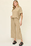 Explore More Collection - Double Take Full Size Texture Round Neck Short Sleeve T-Shirt and Wide Leg Pants