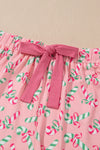 Explore More Collection - Candy Cane Collared Neck Top and Shorts Lounge Set