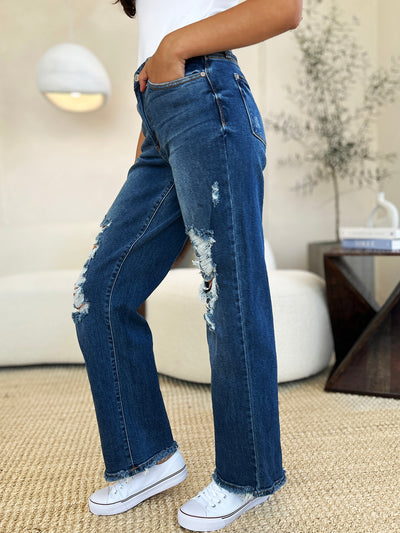 Explore More Collection - Judy Blue Full Size Mid Rise Distressed Raw Hem Jeans