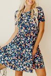 Explore More Collection - Floral Round Neck Short Sleeve Mini Dress