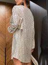 Explore More Collection - Sequin Tie Waist Long Sleeve Mini Dress