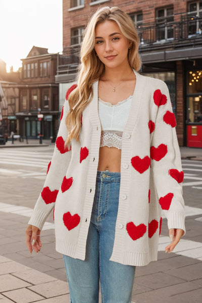 Explore More Collection - Heart Button Down Long Sleeve Cardigan