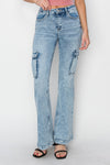 Explore More Collection - RISEN Full Size High Rise Cargo Flare Jeans