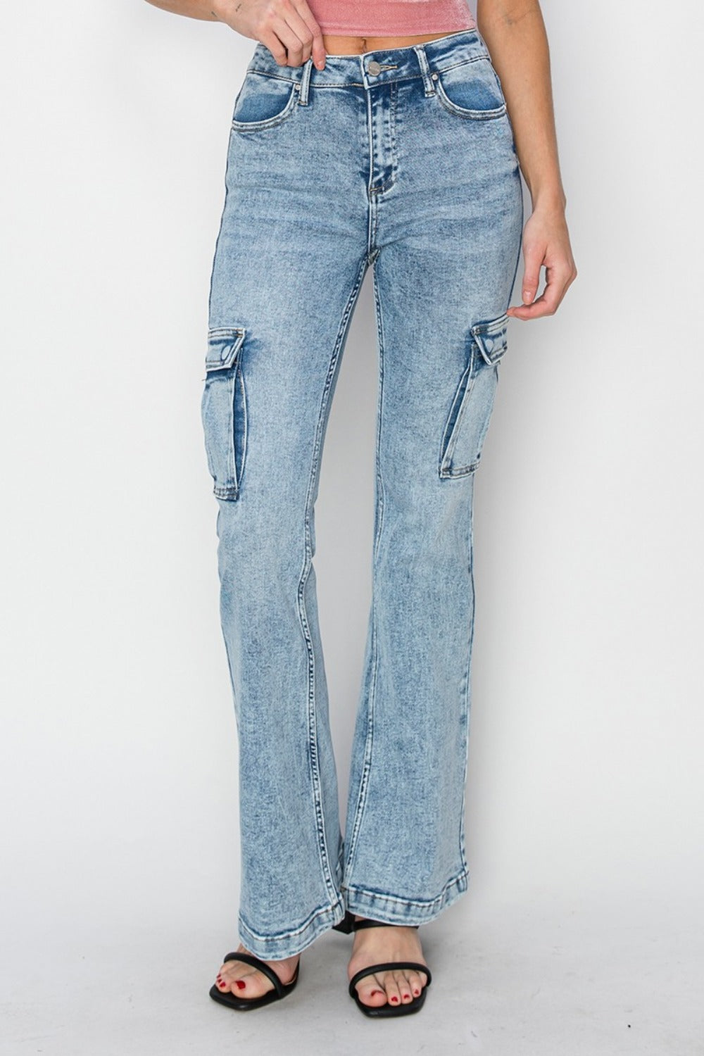 Explore More Collection - RISEN Full Size High Rise Cargo Flare Jeans