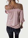 Explore More Collection - Full Size Cold Shoulder Three-Quarter Sleeve Blouse