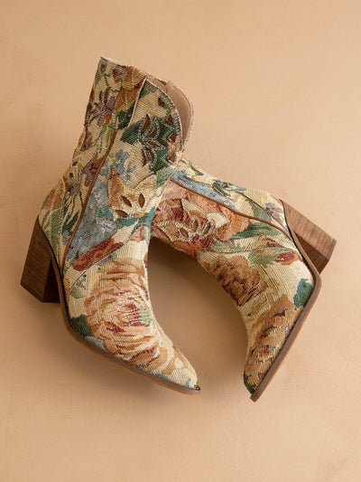 The Sorrel | Floral Tapestry Western Bootie: FLORAL / 7.5
