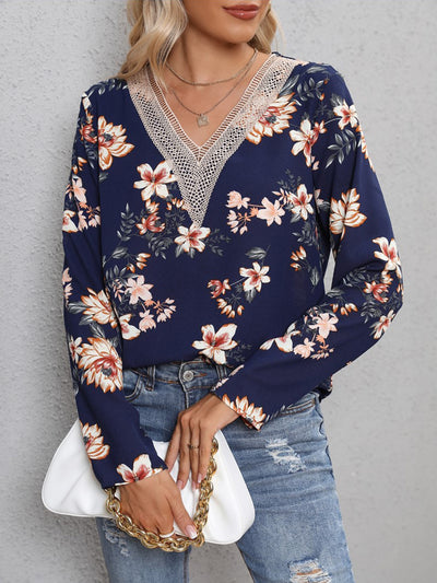 Explore More Collection - Printed V-Neck Long Sleeve Blouse