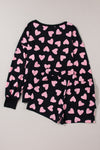 Explore More Collection - Heart Print Long Sleeve Top and Shorts Lounge Set