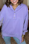 Explore More Collection - Sequin Half Button Long Sleeve Sweatshirt