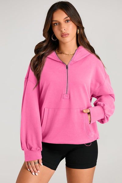 Explore More Collection - Pocketed Half Zip Long Sleeve Hoodie