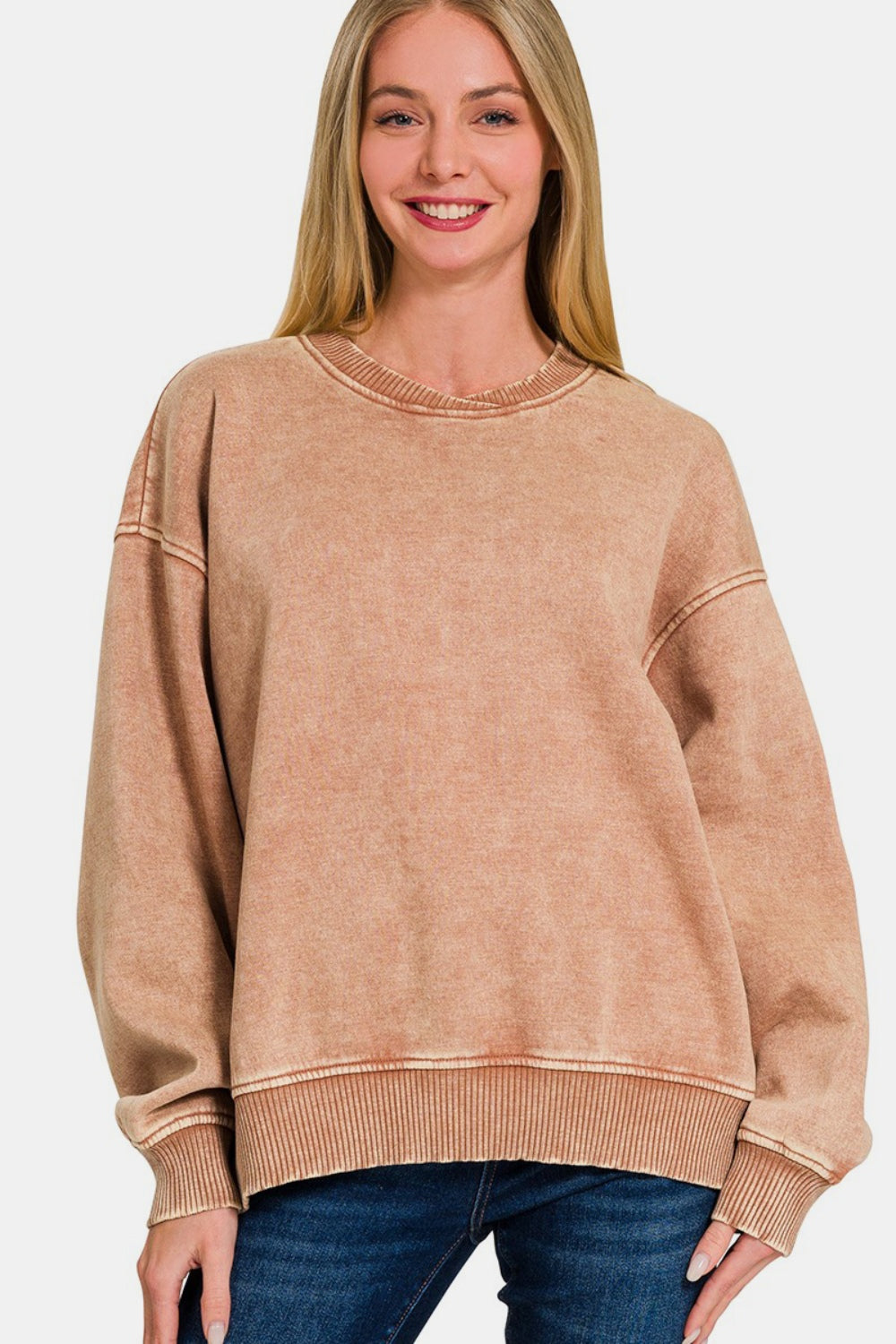 Explore More Collection - Zenana Acid Wash Oversized Fleece Sweatshirt