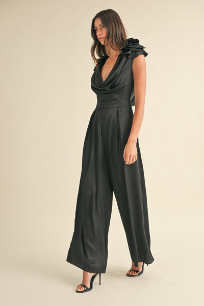 Explore More Collection - MABLE 3D Floral Applique Deep Cowl Neck Jumpsuit