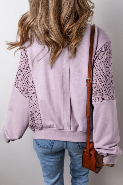 Explore More Collection - Openwork Round Neck Long Sleeve Sweatshirt