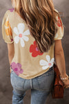 Explore More Collection - Flower Round Neck Short Sleeve Blouse