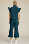 Explore More Collection - Double Take Full Size Texture Ruffle Short Sleeve Top and Wide Leg Pants Set