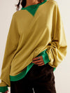 Explore More Collection - Contrast Trim Round Neck Long Sleeve Sweatshirt