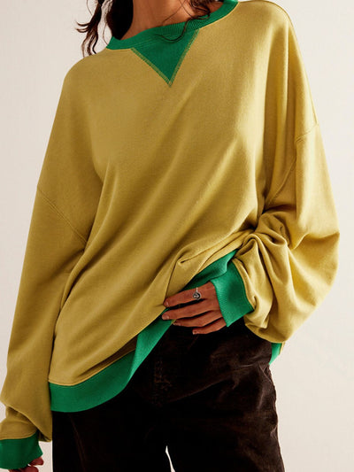 Explore More Collection - Contrast Trim Round Neck Long Sleeve Sweatshirt