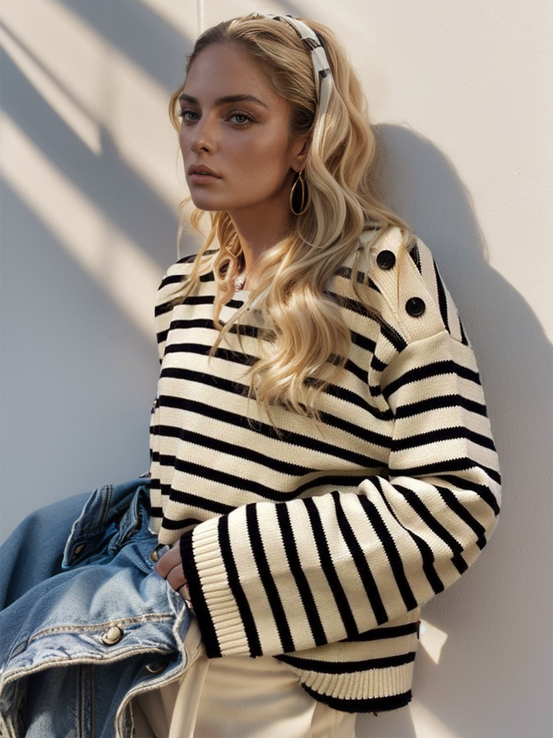 Explore More Collection - Striped Round Neck Long Sleeve Knit Top