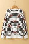 Explore More Collection - Sequin Football Striped Long Sleeve Sweatshirt