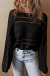 Explore More Collection - Cable-Knit Openwork Long Sleeve Sweater