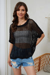 Explore More Collection - Openwork Round Neck Half Sleeve Knit Cover Up