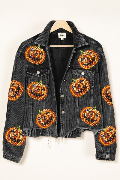 Bonita - A Pumpkin Sequin Embroidery Washed Corduroy Jacket
