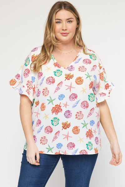 Shell - A Seashell Printed V-Neck Top - All Sizes