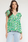 Rene’ - A Double V Ruffle Shoulder Tie Back Top