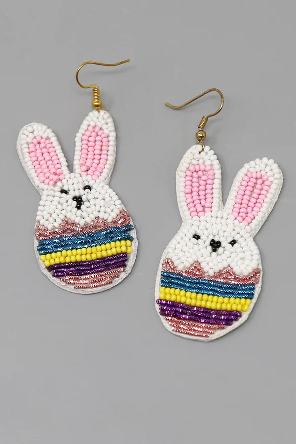 Bunny Easter Egg Seed Beaded Earrings
