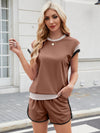 Explore More Collection - Contrast Round Neck Top and Shorts Set