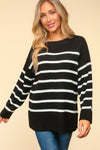 Explore More Collection - Haptics Full Size Striped Contrast Side Slit Sweater