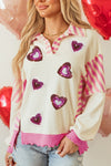 Explore More Collection - Valentine’s Day Sequin Heart Pattern Long Sleeve Sweatshirt