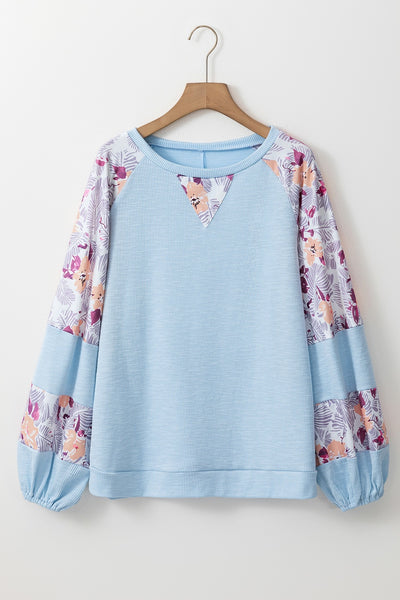 Explore More Collection - Printed Round Neck Balloon Sleeve Sweatshirt