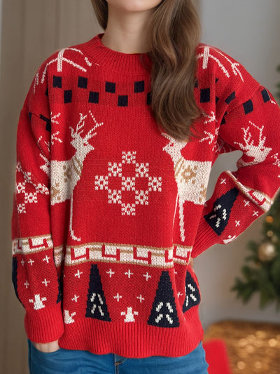 Explore More Collection - Christmas Element Round Neck Long Sleeve Sweater