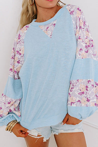 Explore More Collection - Printed Round Neck Balloon Sleeve Sweatshirt