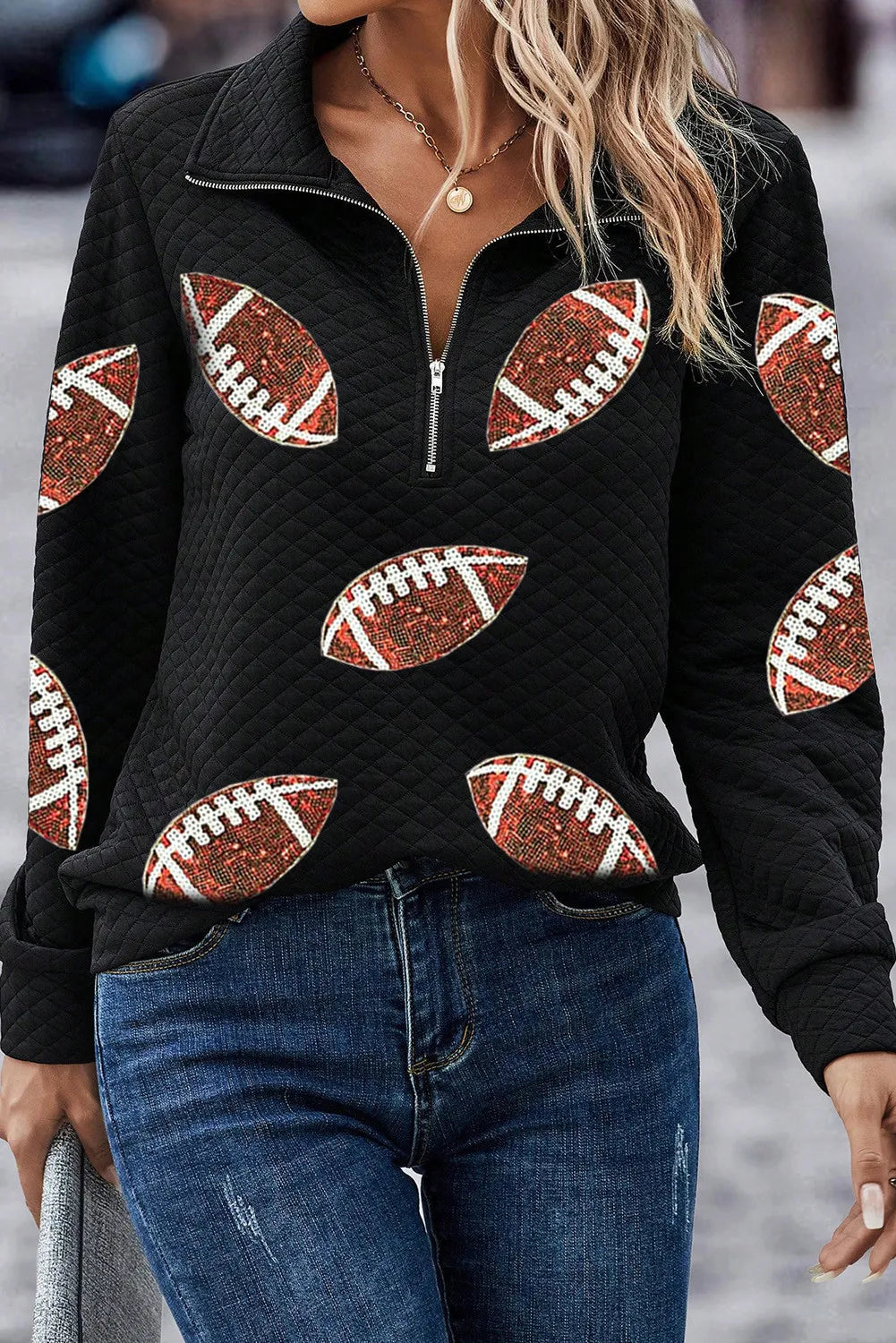 Explore More Collection - Sequin Football Long Sleeve Sweatshirt