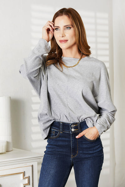 Explore More Doorbusters - Double Take Seam Detail Round Neck Long Sleeve Top