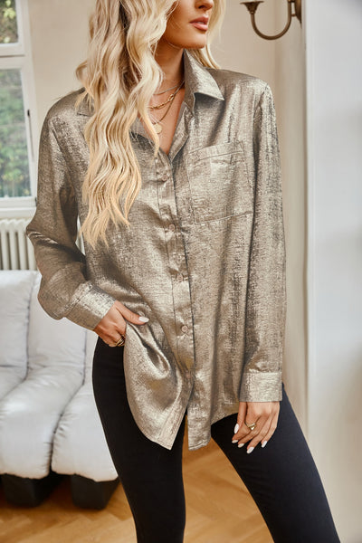 Explore More Collection - Pocketed Collared Neck Long Sleeve Shirt