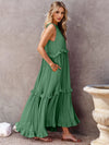 Explore More Collection - Ruffled Sleeveless Tiered Maxi Dress with Pockets