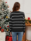 Explore More Collection - Sequin Santa Striped Round Neck Long Sleeve Sweater