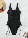 Explore More Collection - Drawstring Scoop Neck Wide Strap One-Piece Swimwear