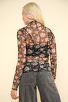 Explore More Collection - Floral Mock Neck Sheer Mesh Blouse